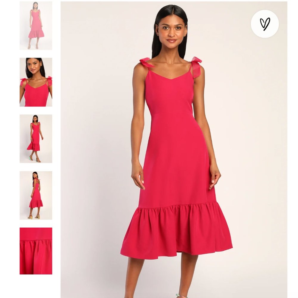 NWT Lulus Hot Pink Bow Strap Midi Dress
